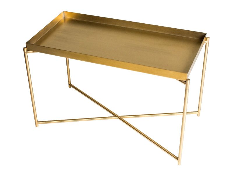 Iris Rectangular Tray Top Side Table - Brass Tray & Brass Frame