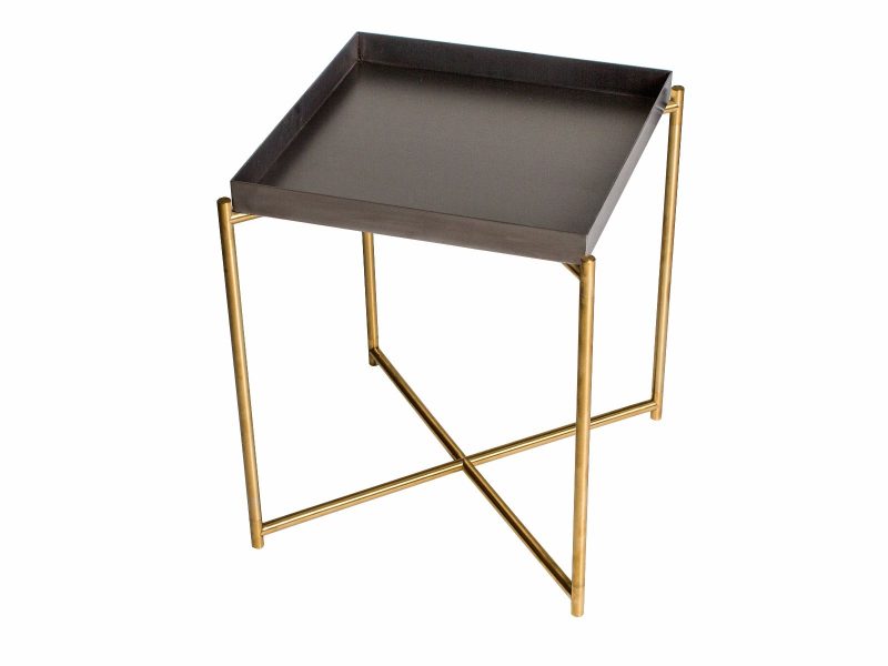 Iris Square Tray Top Side Table - Gun Metal Tray & Brass Frame