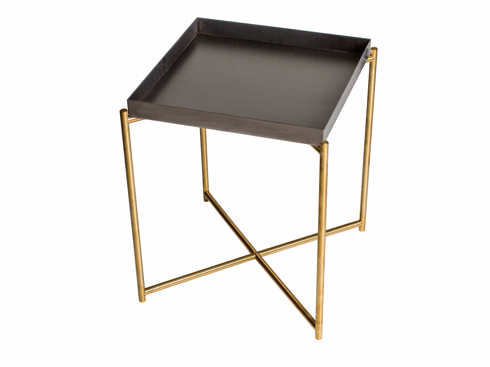 Iris Square Tray Top Side Table - Gun Metal Tray & Brass Frame