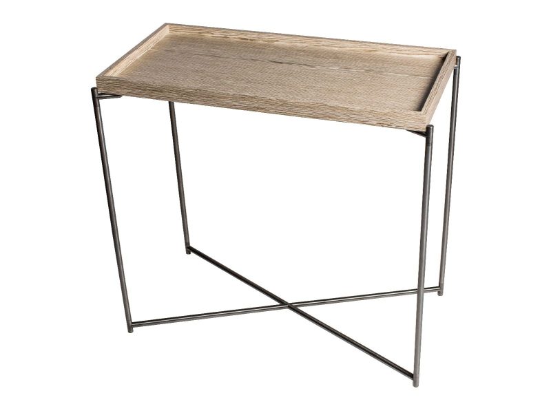 Iris Small Tray Top Console Table - Weathered Oak Tray & Gun Metal Frame