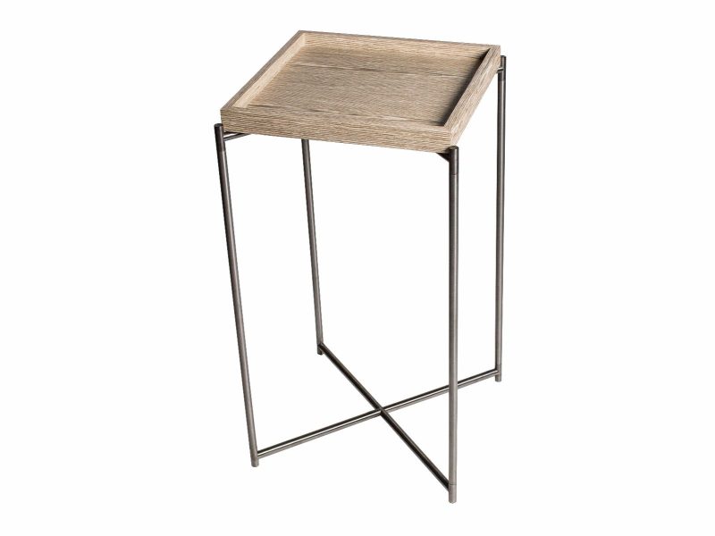 Iris Square Tray Top Plant Stand - Weathered Oak Tray & Gun Metal Frame