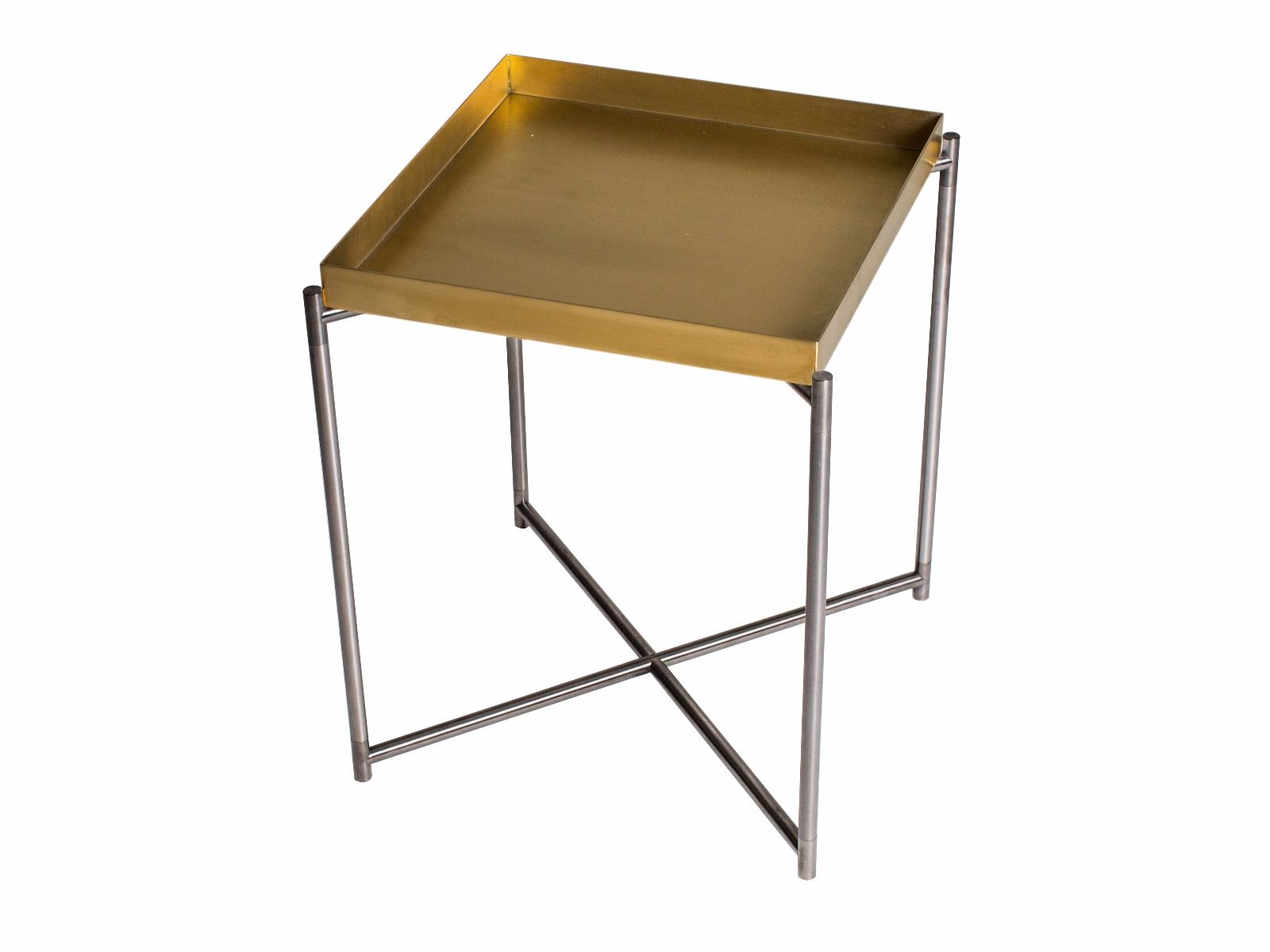 Iris Square Tray Top Side Table - Brass Tray & Gun Metal Frame