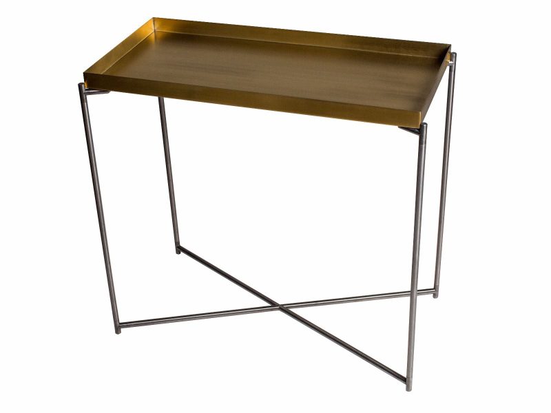 Iris Small Tray Top Console Table - Brass Tray & Gun Metal Frame