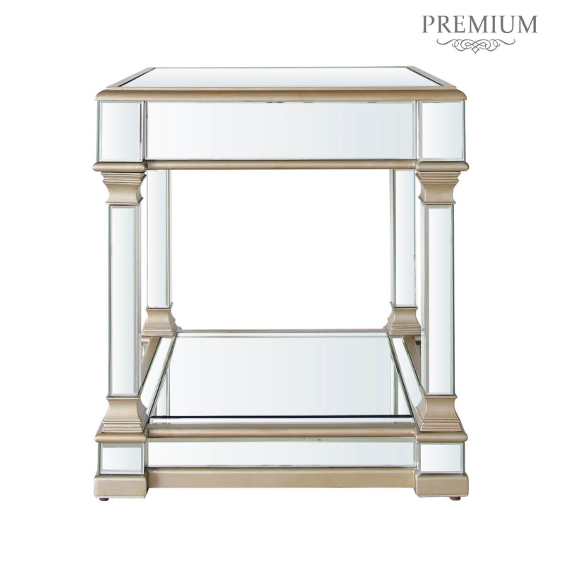Apollo Champagne Mirrored End Table - Stylish Accent Furniture