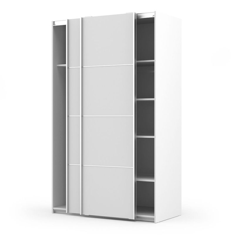 Verona Sliding Wardrobe 120cm in White with White Doors with 5 Shelves - Image 3