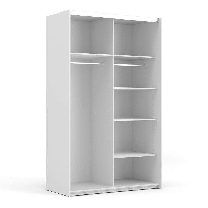 Verona Sliding Wardrobe 120cm in White with White Doors with 5 Shelves - Image 4