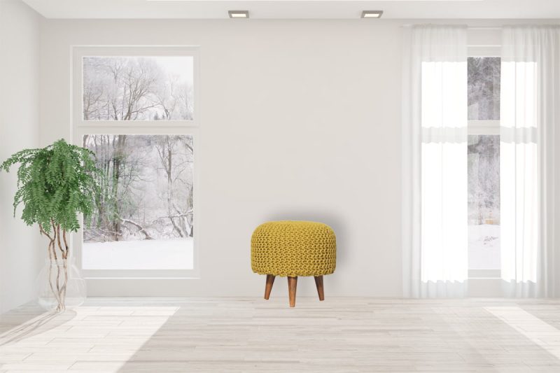 Keeva Mustard Round Footstool - Image 2