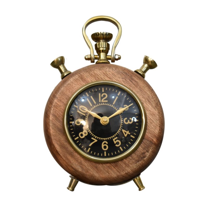 Round Wooden Clock With Black Face