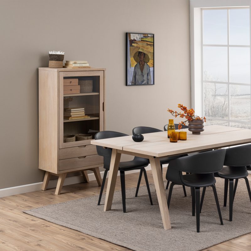 A-Line Display Cabinet with 2 Drawers and 2 Shelves in White Oak - Image 2