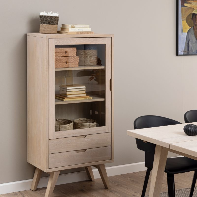 A-Line Display Cabinet with 2 Drawers and 2 Shelves in White Oak