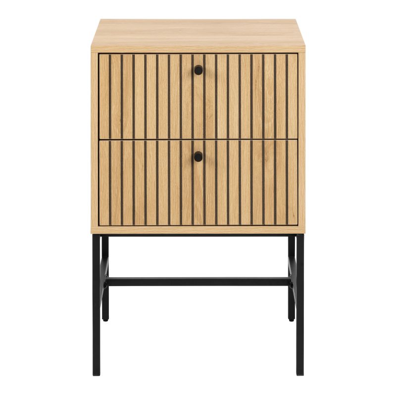 Albany 2 Drawer Bedside Table in Oak/Black Legs - Image 2