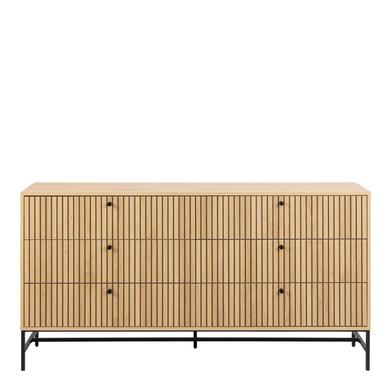 Albany Wide Chest of 6 Drawers in Oak/Black Legs - Image 2