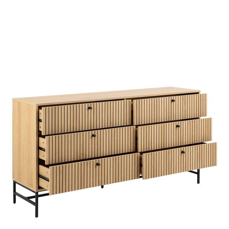 Albany Wide Chest of 6 Drawers in Oak/Black Legs - Image 4