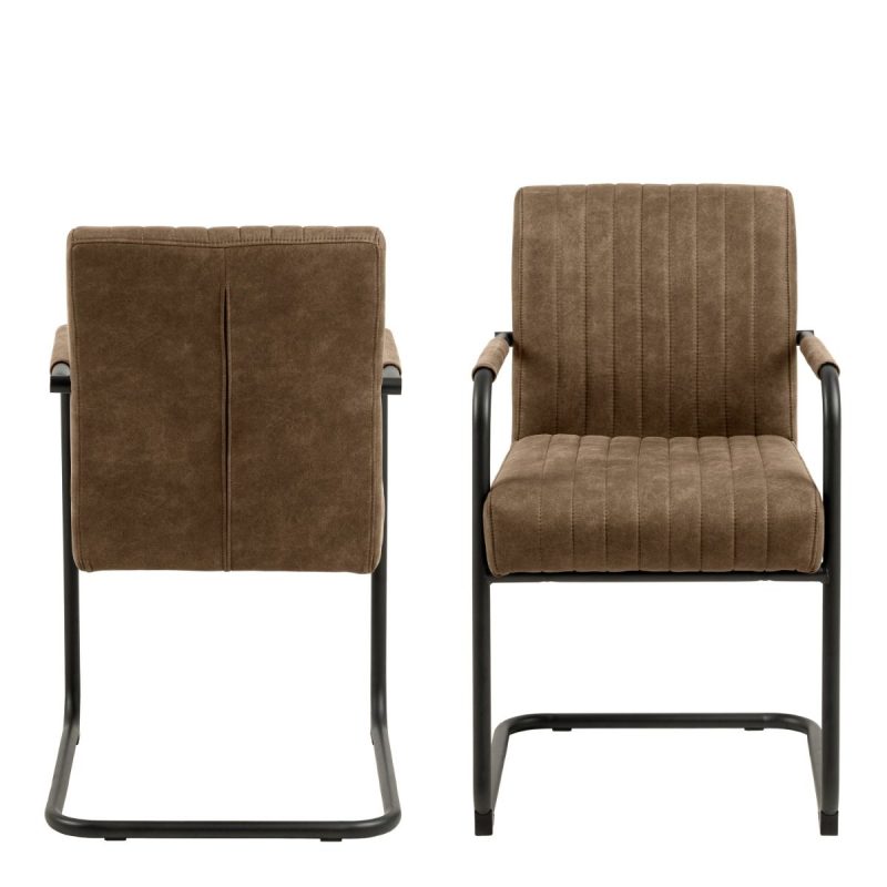 Adele Dining Chair in Light Brown Fabric Set of 2 - Image 3