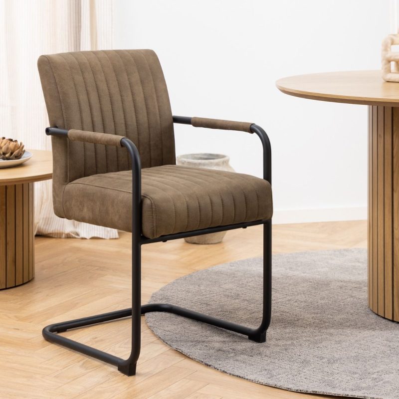 Adele Dining Chair in Light Brown Fabric Set of 2 - Image 5