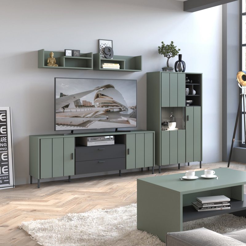 Arundel TV Cabinet 2 Door 2 Drawer 173cm wide 65cm High in Green/Grey - Image 3