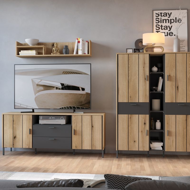 Arundel TV Cabinet 2 Door 2 Drawer 158cm Wide in Oak/Grey - Image 4