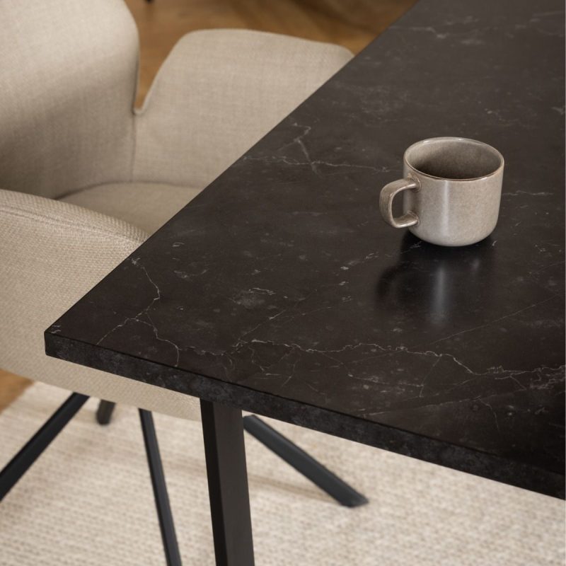 Amble Dining Table with Black Marble Melamine Top & Black Legs - Image 5