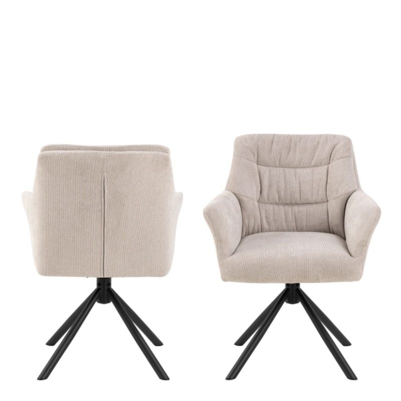 Alonso Swivel Cream Dining Chair with Armrest Set of 2 - Image 2