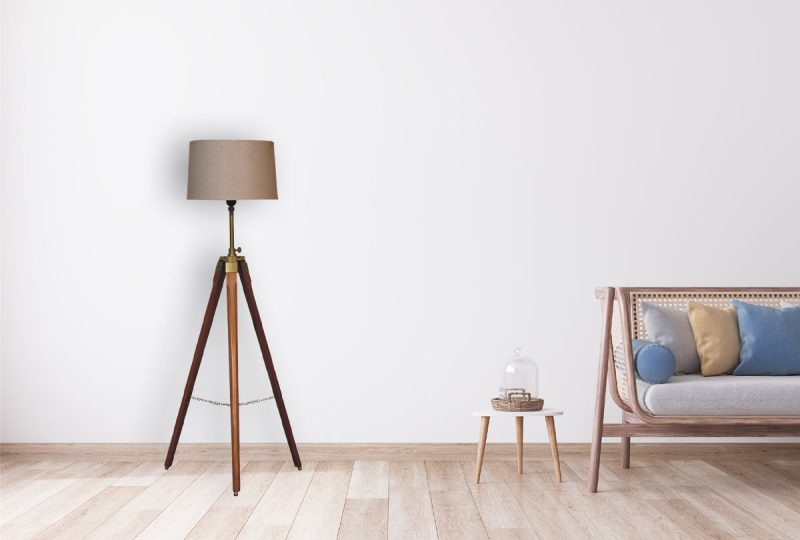 Fixed Brass Plated Tripod Floor Lamp - Image 2