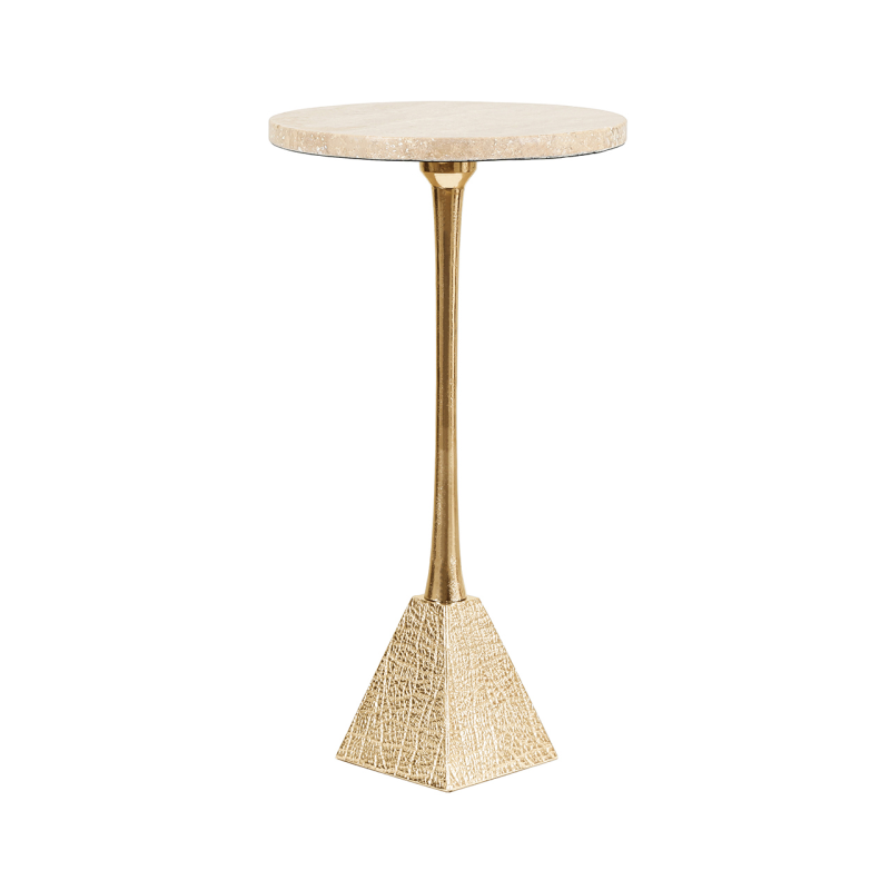 Ella Gold Metal Side Table with Cream Travertine Marble Top
