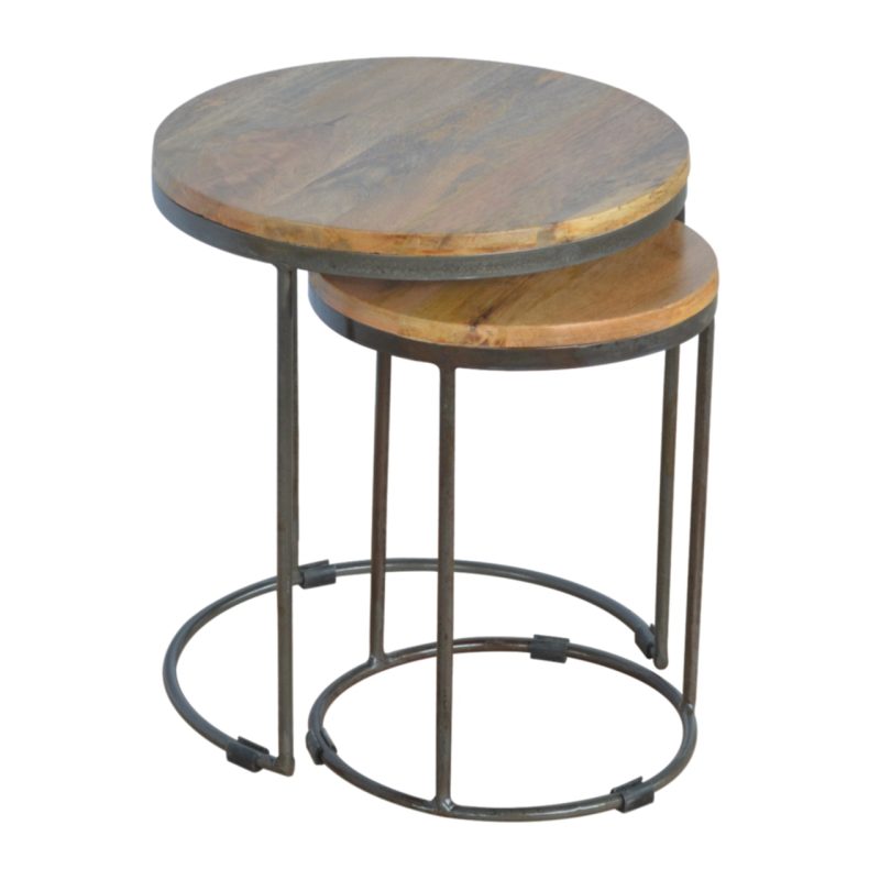 Round Stool Set Of 2 With Iron Base - Image 4