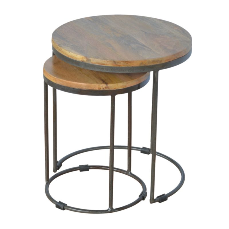 Round Stool Set Of 2 With Iron Base - Image 9