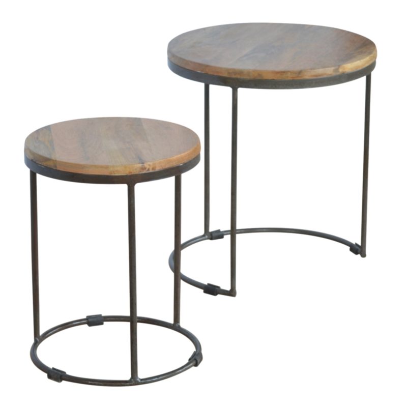 Round Stool Set Of 2 With Iron Base - Image 3
