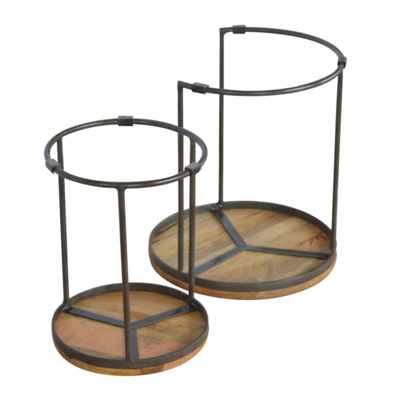 Round Stool Set Of 2 With Iron Base - Image 7