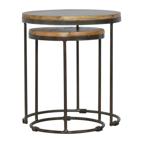 Round Stool Set Of 2 With Iron Base