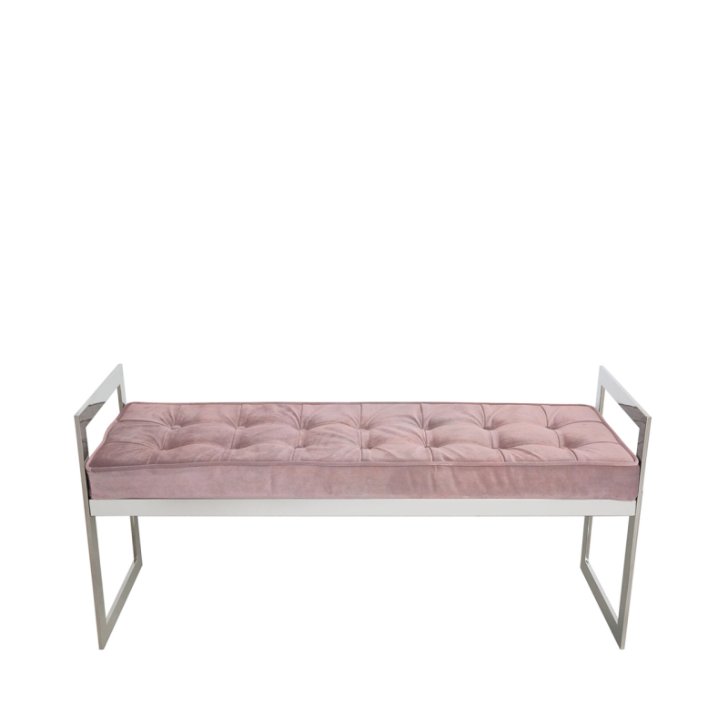 Zenith Stainless Steel Bench with Rose Pink Fabric Seat