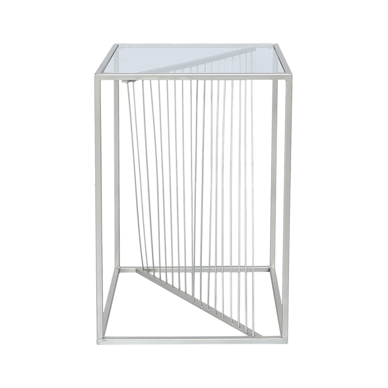Luna Silver Metal End Table with Clear Glass Top