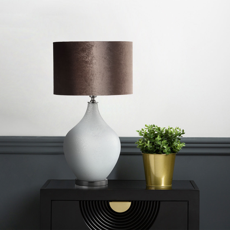 75.5cm Silver Frost Glass Table Lamp with Mocha Velvet Shade