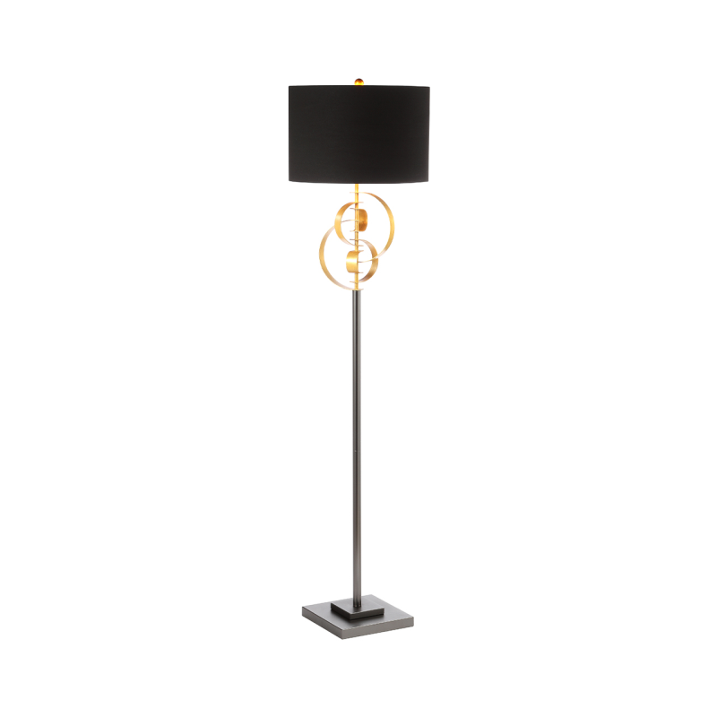 162cm Gold Leaf Metal Floor Lamp with Black Linen Shade