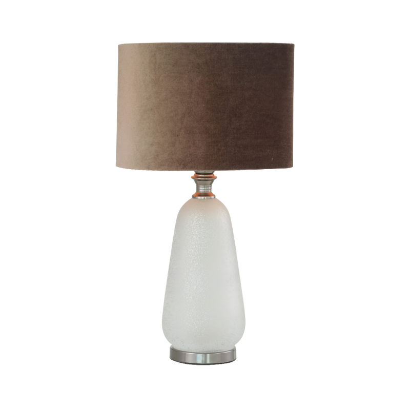 57cm Silver Frost Glass Table Lamp with Mocha Velvet Shade