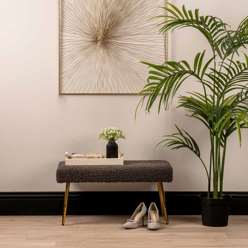 Charcoal Grey Boucle Bench with Gold Legs - KD