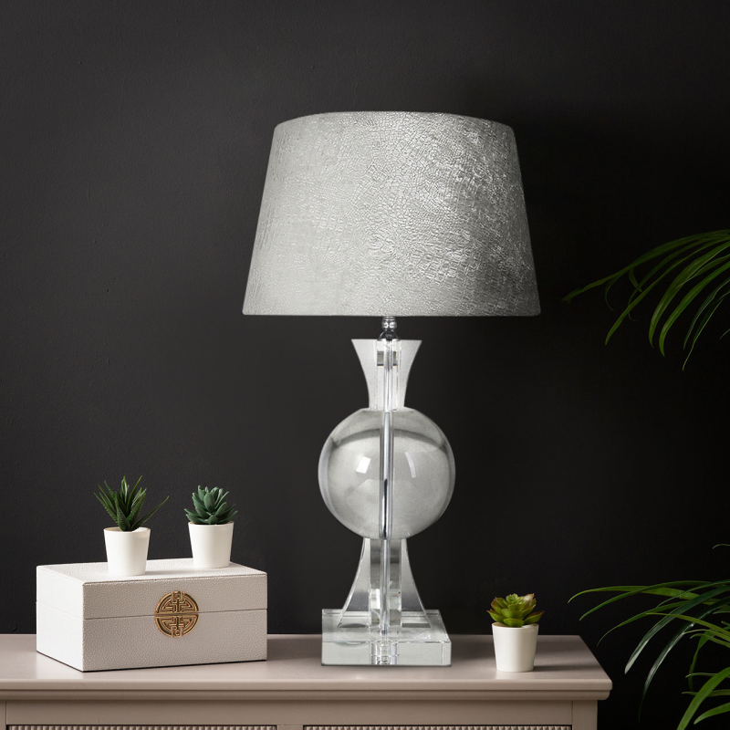 77.5cm Crystal Thistle Table Lamp with White Gold Croc Velvet Empire Shade