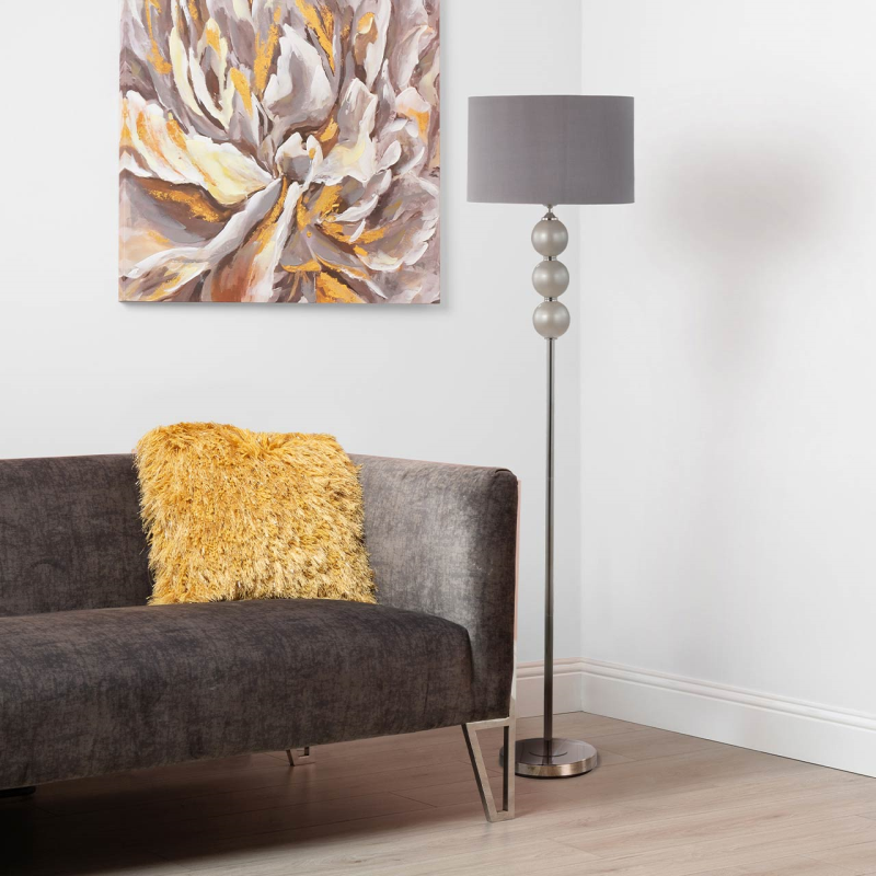 168cm Opal Grey Glass Floor Lamp with Grey Faux Silk Shade