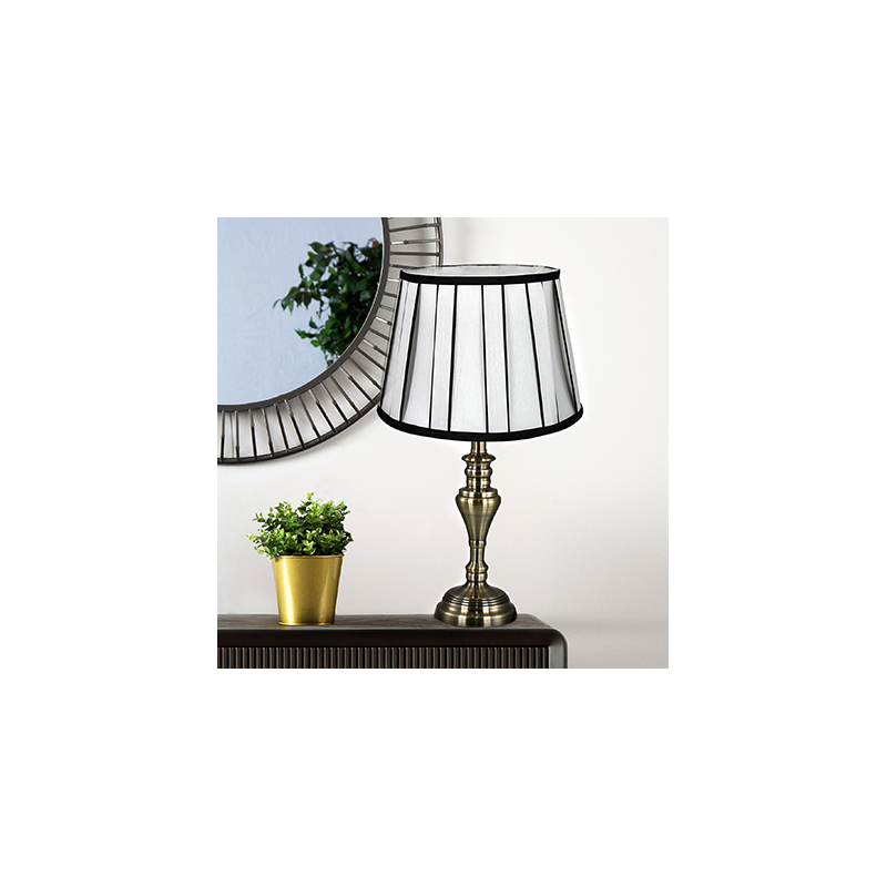 69.7cm Antique Bras Table Lamp with Black White Pleated Drum Shade