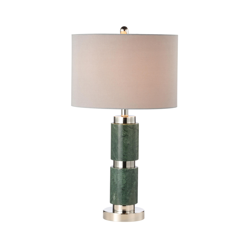70cm Dark Green Marble Table Lamp with Grey Faux Silk Shade