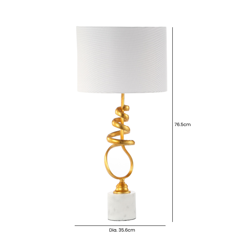 76.5cm Gold Leaf Metal and Marble Table Lamp - Image 6