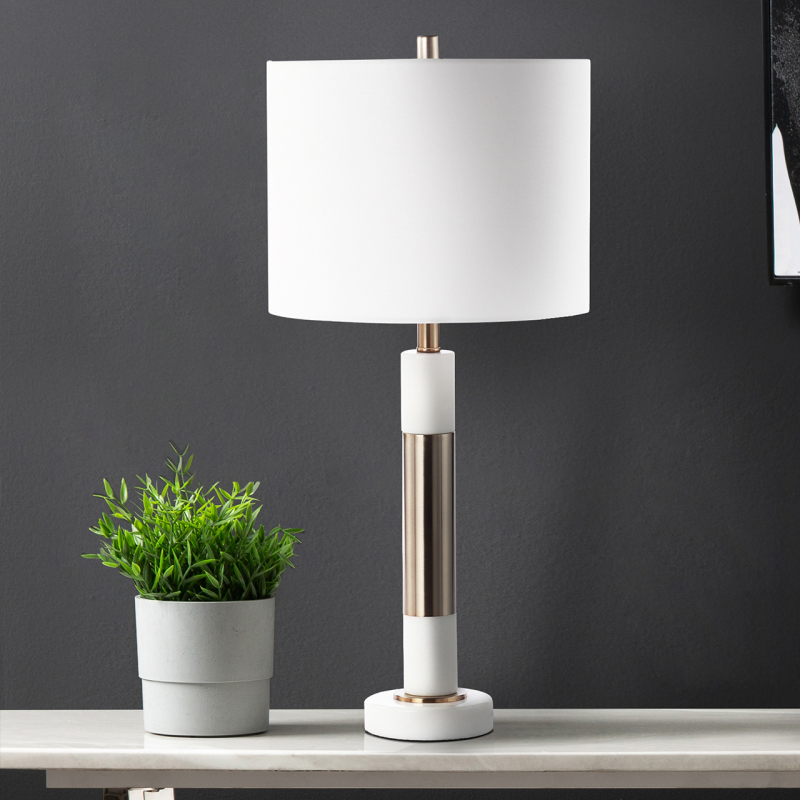 70cm White Marble and Metal Table Lamp