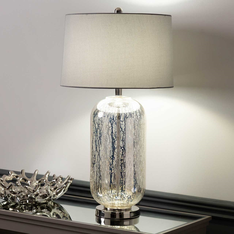 77.5cm Silver Mercury Glass Table Lamp with Grey Shade