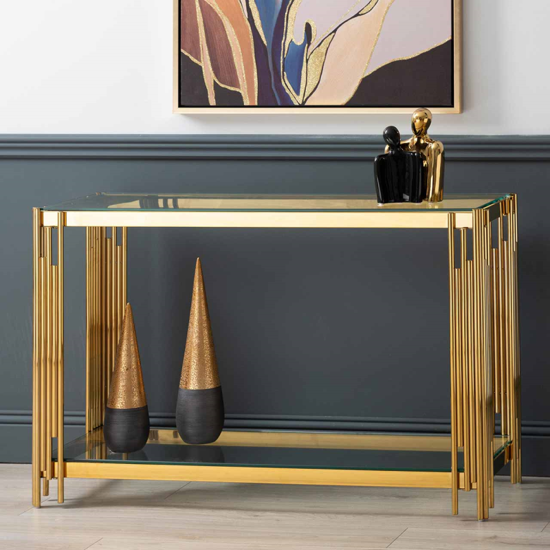 Cohen Gold Steel Tubes & Clear Console table