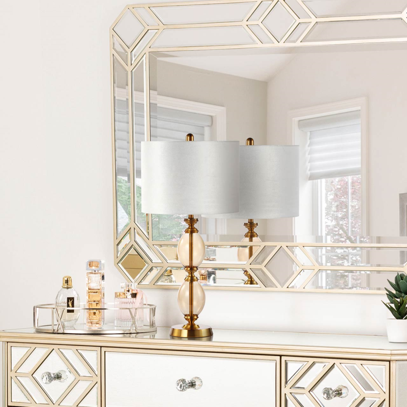 73.5cm Amber Brown Glass Table Lamp with Cream Velvet Shade