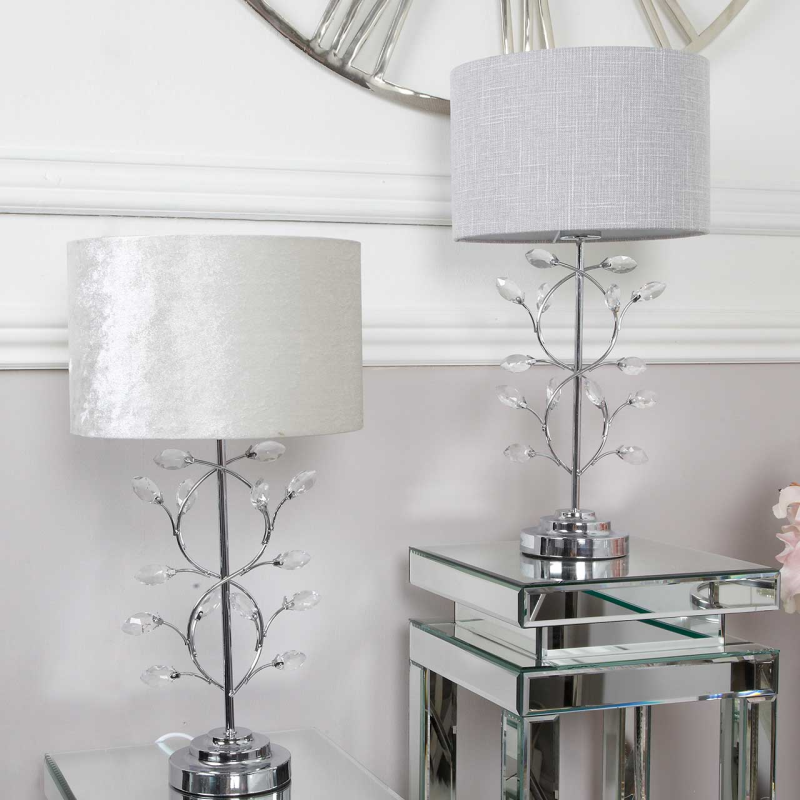 Chrome Metal Table Lamp With Light Grey Linen Shade