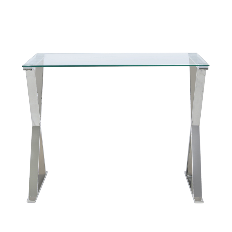 Taylor Stainless Steel Desk with Clear Glass Top
