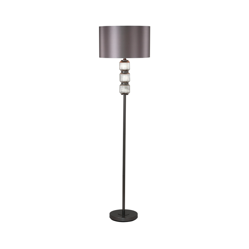 168cm Chrome Pleated Glass Floor Lamp with Silver Satin Shade