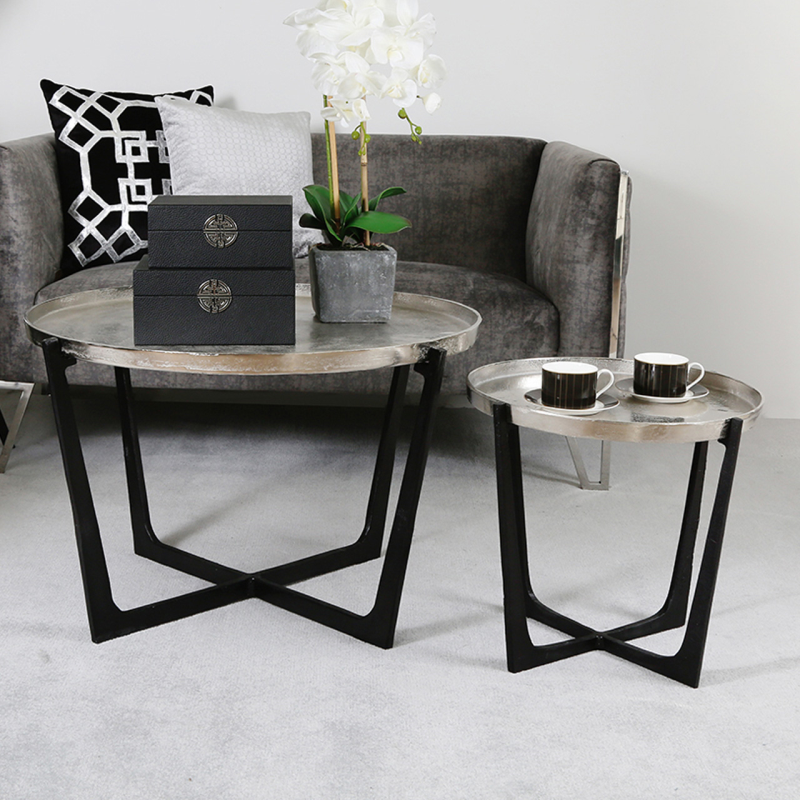 Set Of 2 Rohan Nesting Tables Black with Nickel Tops
