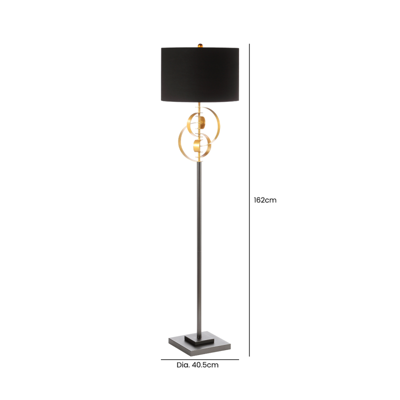 162cm Gold Leaf Metal Floor Lamp with Black Linen Shade - Image 6